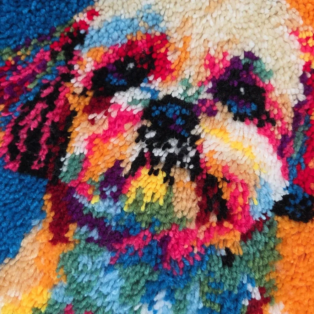 Colorful Dog Latch Hook Rug Pillow Cover Handmade